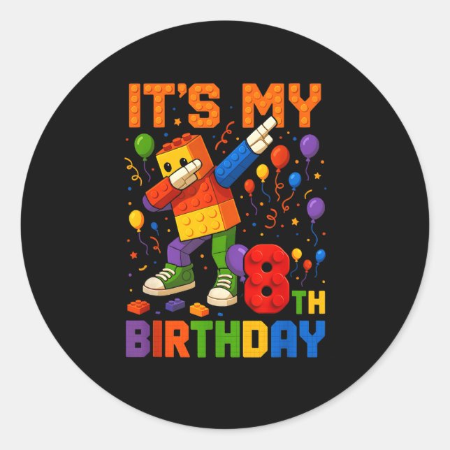 Kids Its My 8th Birthday Building Blocks 8 Years O Classic Round Sticker (Front)