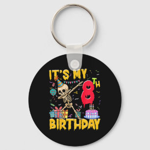 Kids It's My 8th Birthday Party Halloween Skeleton Keychain