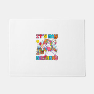 Kids It's My Birthday Dabbing Unicorn Rainbow Girl Doormat