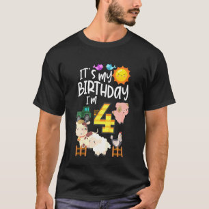 Kids Its My Birthday Im 4 Year Old Farm Animals Tr T-Shirt