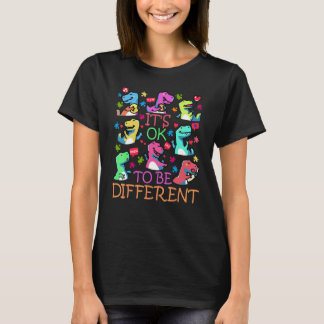 Kids It's Ok To Be Different Autism Awareness Dino T-Shirt