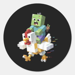 Kids Jock Chicken Shirt Pixel Art Gamer Zombie Boy Classic Round Sticker