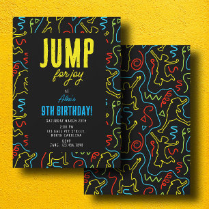 Kids Jump for Joy Black Neon Birthday Kids Invitation