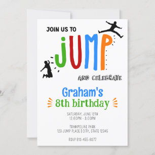 Kid's Jump Trampoline Park Birthday Party Invitation