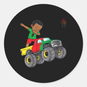 Kids Juneteenth Dabbing Black King In Monster Truc Classic Round Sticker