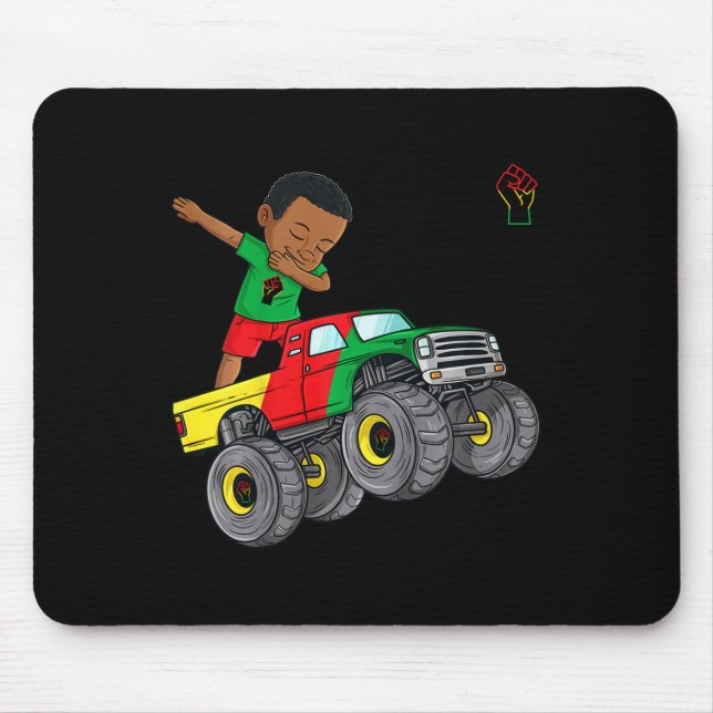 Kids Juneteenth Dabbing Black King In Monster Truc Mouse Pad (Front)