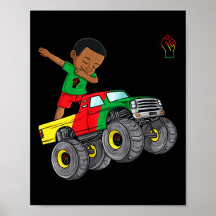Kids Juneteenth Dabbing Black King In Monster Truc Poster