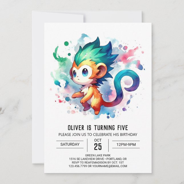 Kids Jungle Monkey Birthday Invitation (Front)