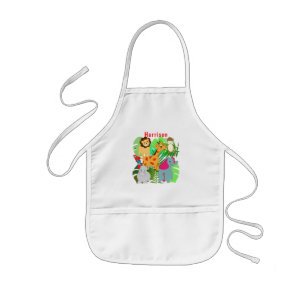 Kids Jungle Safari Cartoon Animals Personalized Apron
