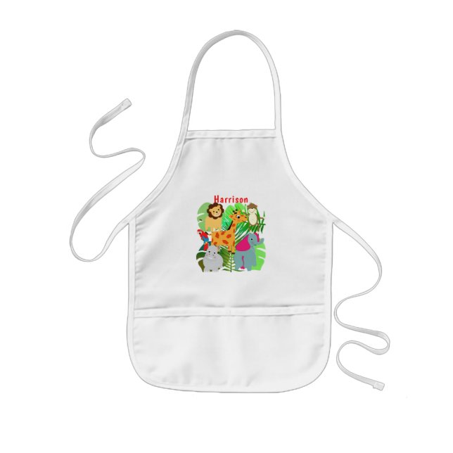 Kids Jungle Safari Cartoon Animals Personalized Kids Apron (Front)