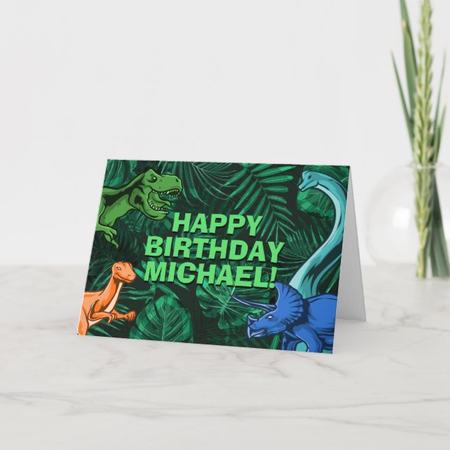 Kids Jurassic Dino Dinosaur Personalized Birthday Card (Front)