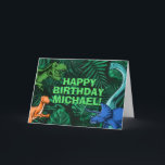 Kids Jurassic Dino Dinosaur Personalized Birthday Card<br><div class="desc">This dinosaur design is great for the birthday boy in your life. Give them a dino-mite bday with this dino themed design featuring a trex,  triceratops,  brontosaurus,  and raptor.</div>