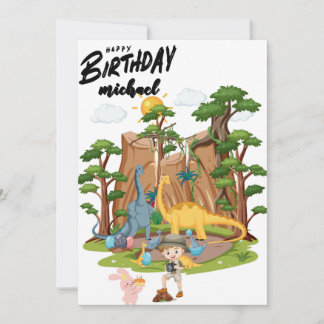 Kids Jurassic Dino Dinosaur Personalized Birthday Card