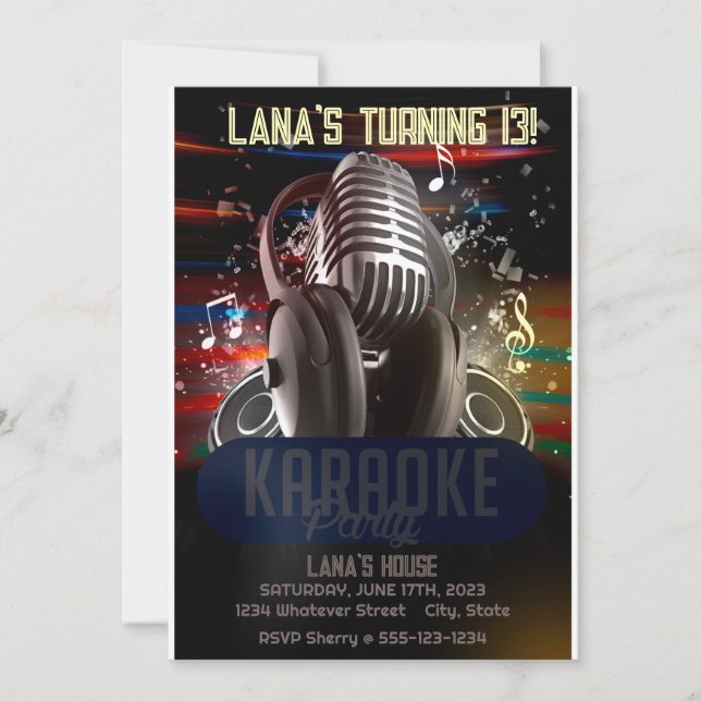 Kid's Karaoke Birthday Custom Invitation (Front)