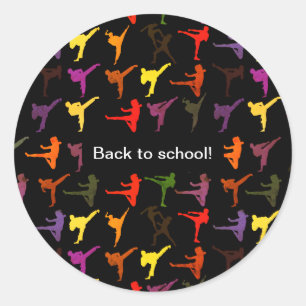 Kids Karate Kick Black Martial Arts Back to School Classic Round Sticker