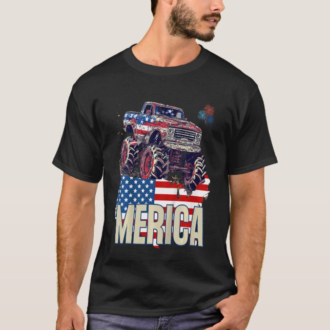 Kids Kid Monster Truck Merica Patriotic American F T-Shirt (Front)