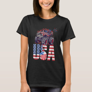 Kids Kid Monster Truck Toddler Boys American Flag T-Shirt
