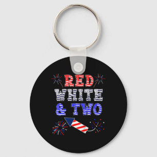 Kids Kids 2nd Birthday July 4th American Red White Keychain