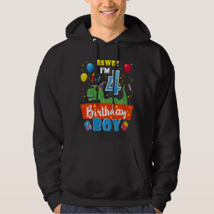 Kids Kids 4 Year Old Dino Loving 4th Birthday Boy Hoodie