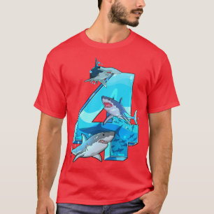 Kids Kids 4th Birthday 4 Years Old Shark Boys Sea T-Shirt