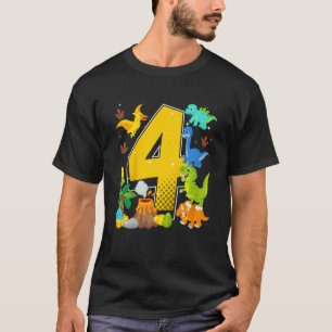 Kids Kids 4th Birthday 4 Years With Dino And Dinos T-Shirt
