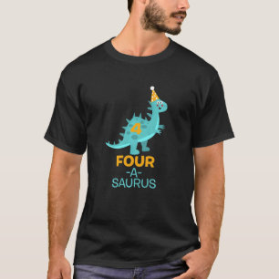 Kids Kids 4th Birthday  Four A Saurus Dinosaur Gra T-Shirt