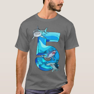 Kids Kids 5th Birthday 5 Years Old Shark Boys Sea T-Shirt
