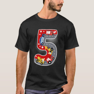 Kids Kids 5th Birthday 5 Years With Firetruck And T-Shirt