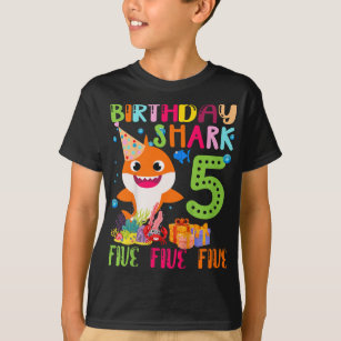 Kids Kids Baby Cute Shark 5th Birthday Boy Girl 5  T-Shirt