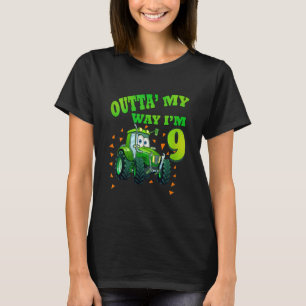 Kids Kids Birthday 9 Year Old Green Farm Truck Tra T-Shirt