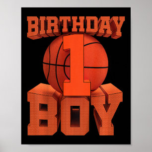 Kids Kids Bysketbyll Birthday 1 Year Old 1st Bday Poster