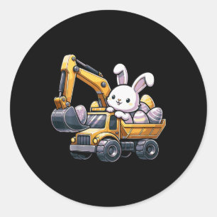 Kids Kids Easter Bunny Excavator Happy Easter Day  Classic Round Sticker