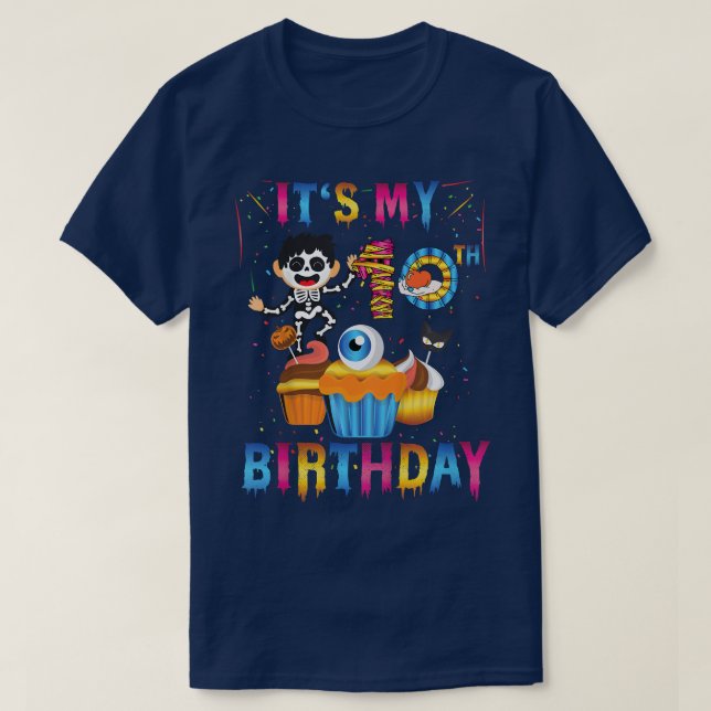 Kids Kids It's My 10th Birthday Ghost Skeleton Hal T-Shirt (Design Front)