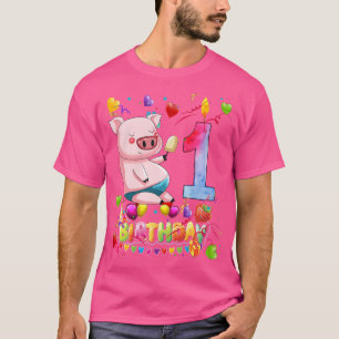 Kids Kids Pig Birthday Party 1 Year Old Boy 1th Pi T-Shirt