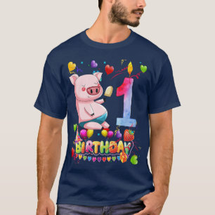 Kids Kids Pig Birthday Party 1 Year Old Boy 1th Pi T-Shirt