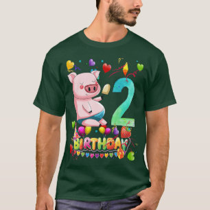 Kids Kids Pig Birthday Party 2 Year Old Boy 2th Pi T-Shirt