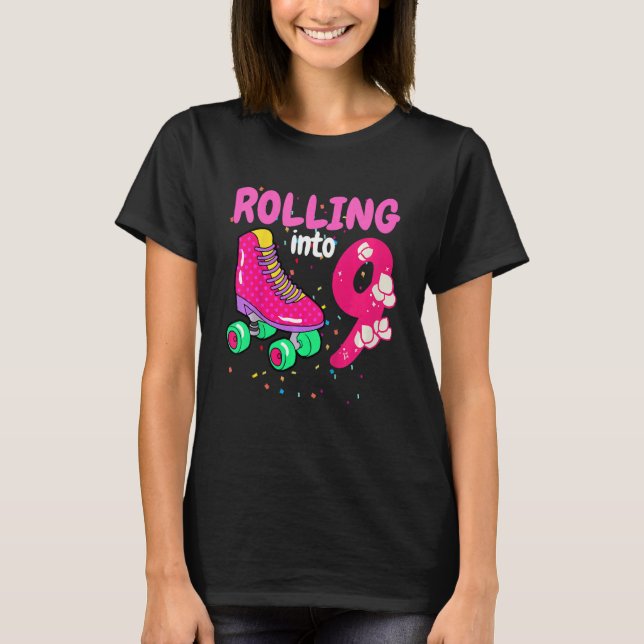 Kids Kids Rolling Into 9 Years Let's Roll Roller S T-Shirt (Front)
