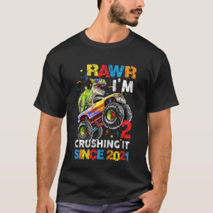 Kids Kids TRex Dinosaur Monster Truck 2nd Birthday T-Shirt