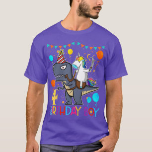 Kids Kids Unicorn Riding Dinosaur Shirt 4 Years Ol