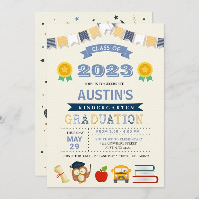 Kids Kindergarten School Graduation Invitation (Front/Back)