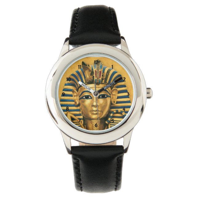 Kids King Tut Egyptian Black Leather Strap Watch (Front)