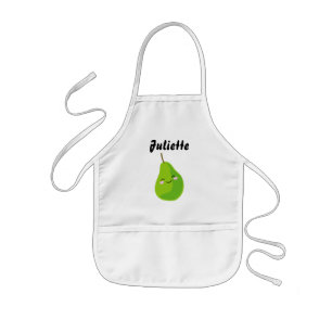 Kid's kitchen apron with cute green pear cartoon