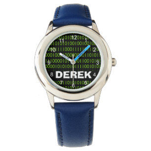 Kid's Leather Binary 1 0 Geek Computer Code Name  Watch