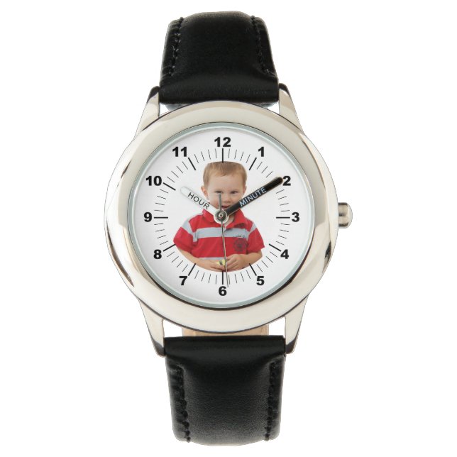 Kid's Leather Strap Watch - Personalized - Black (Front)