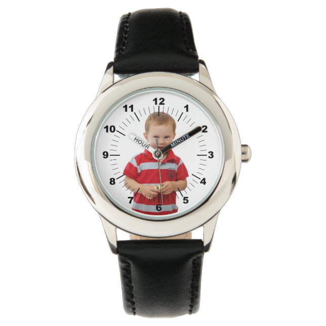 Kid's Leather Strap Watch - Personalized - Black (Front)