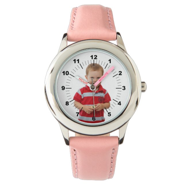 Kid's Leather Strap Watch - Personalized - Pink (Front)