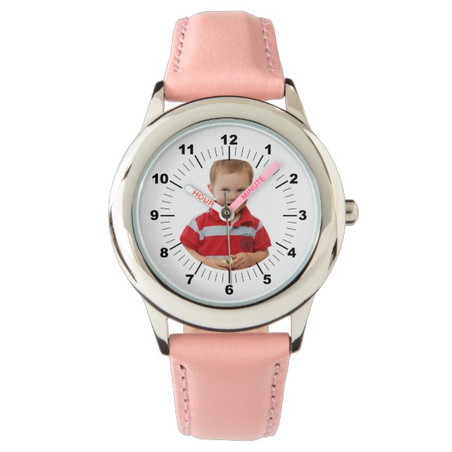 Kid's Leather Strap Watch - Personalized - Pink (Front)