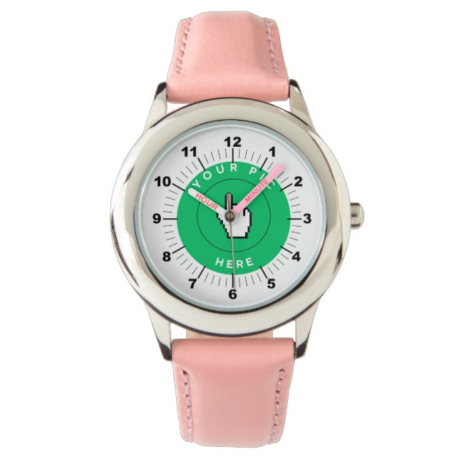 Kid's Leather Strap Watch - Personalized - Pink (Front)