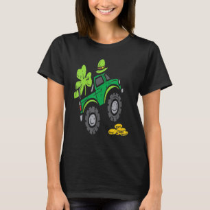 Kids Leprechaun Monster Truck Shamrock St Patrick T-Shirt