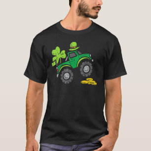Kids Leprechaun Monster Truck Shamrock St Patrick  T-Shirt